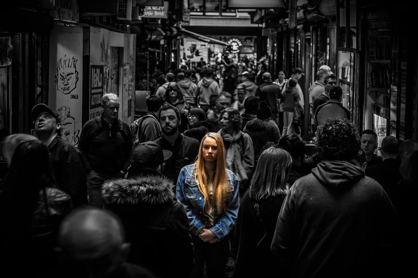 woman in crowd