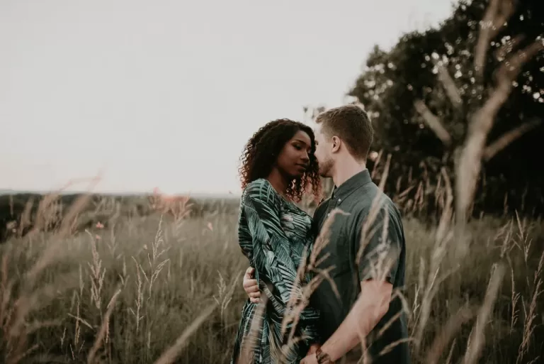 interracial couple in field