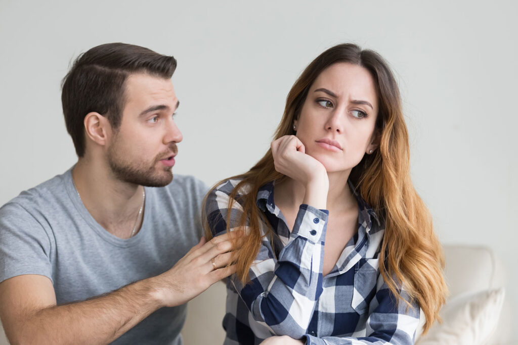 couple talking in couch